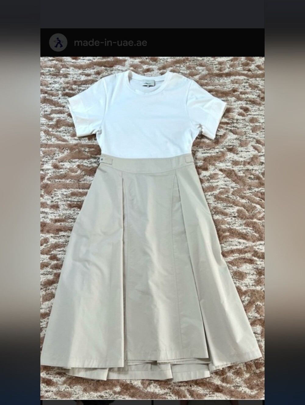 3.1 Phillip Lim White Tee with Beige A-Line Midi Skirt